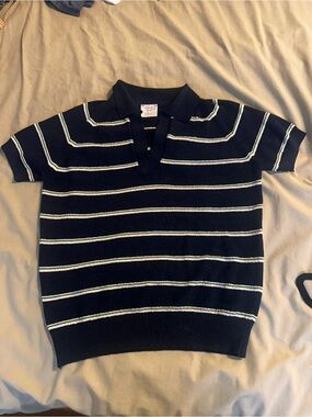 Designers Originals Navy Polo Top with White Stripes - Kids